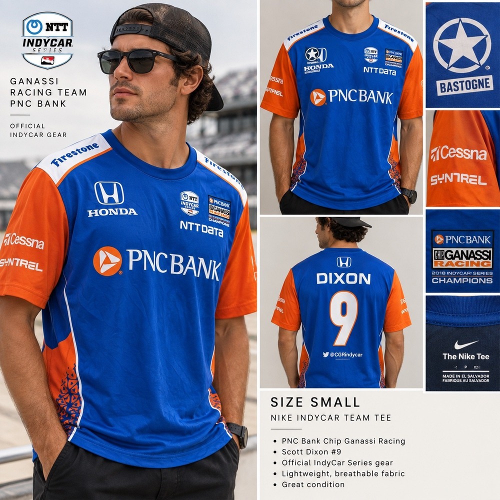 Nike IndyCar Team Tee Scott Dixon 9 PNC Bank Ganassi Racing Blue Orange Small